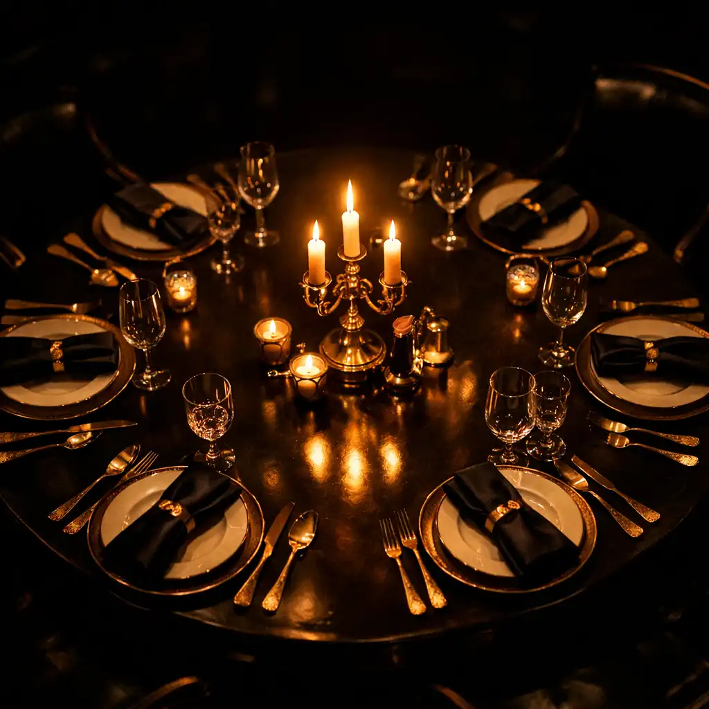 Table ronde élégante éclairée à la bougie dans un cercle privé