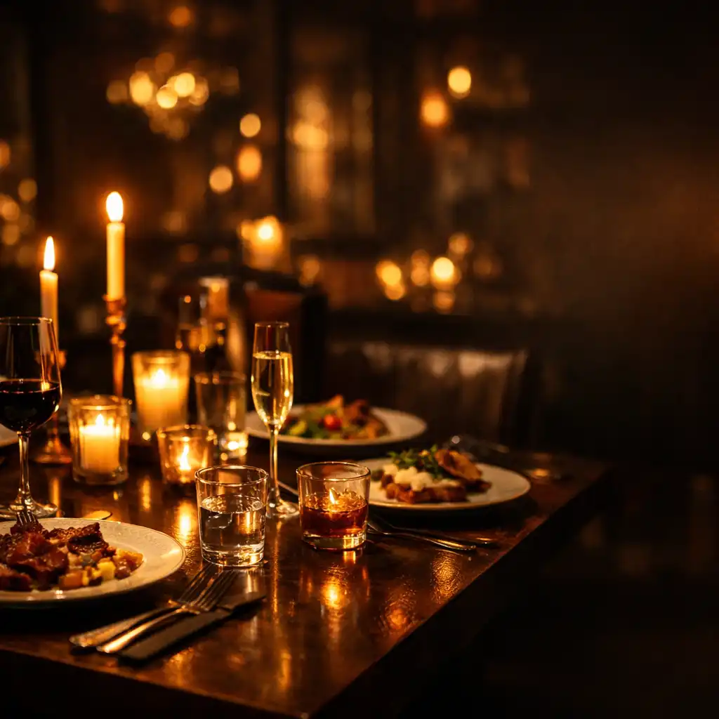 Table de dîner élégante éclairée à la bougie