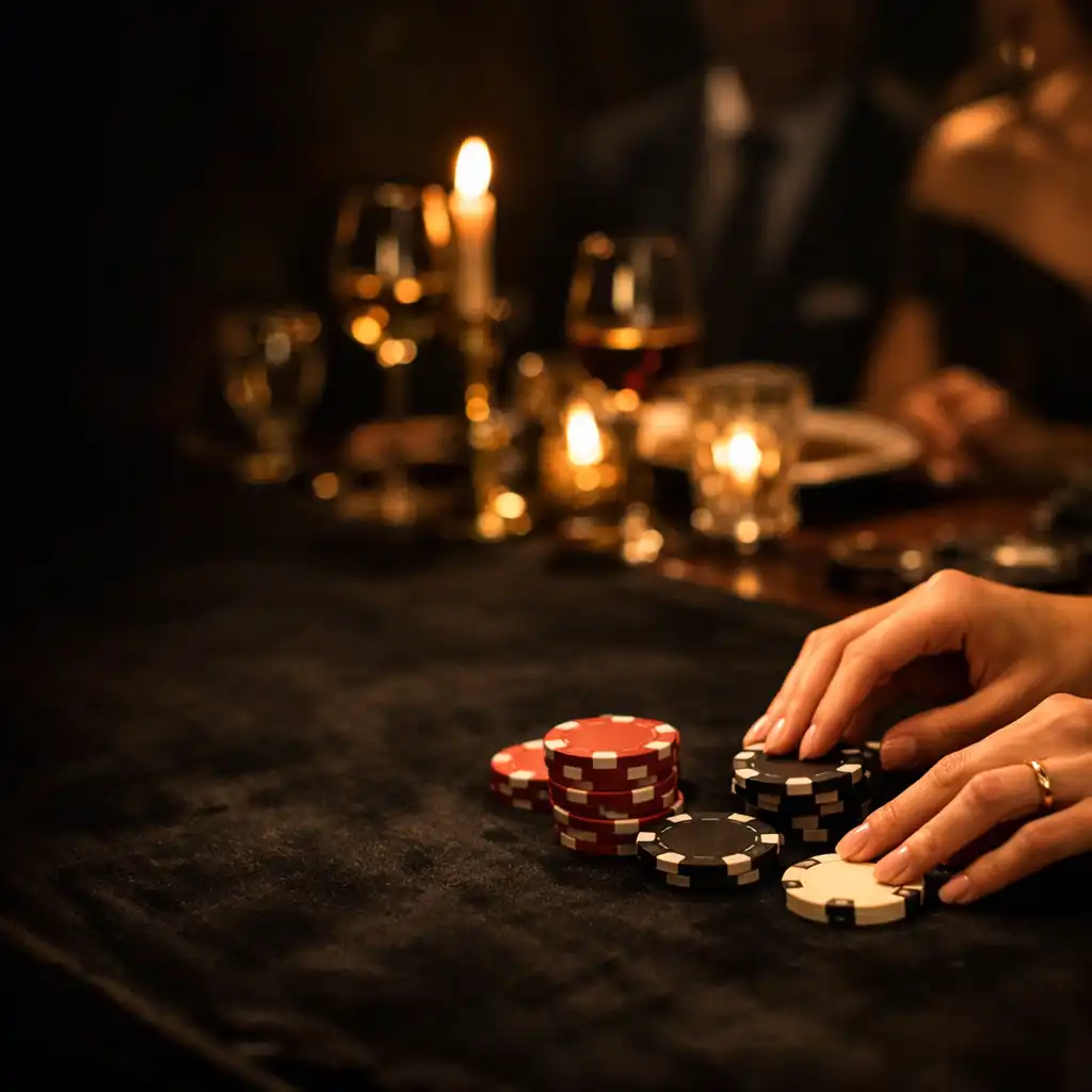 Table élégante éclairée à la bougie avec jetons symboliques